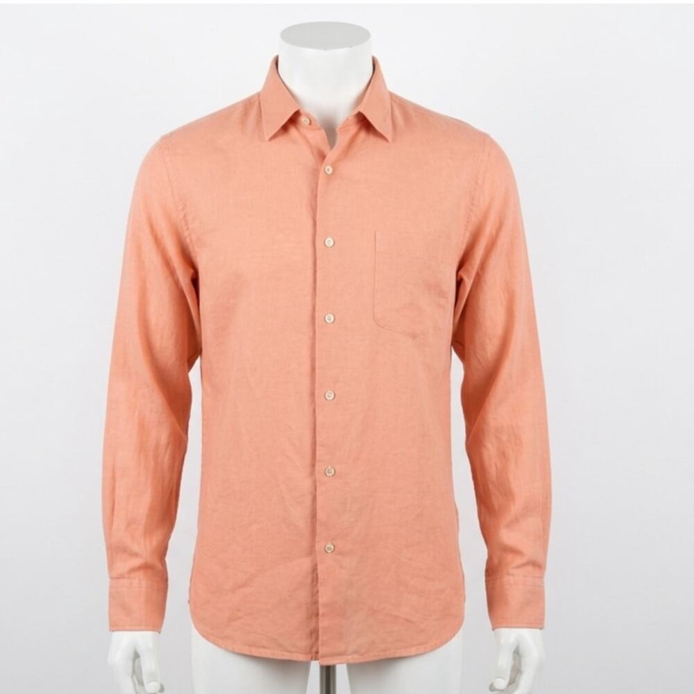 Tasso Elba Island Men's Linen Blend Long Sleeve Button Down Shirt Size L Coral